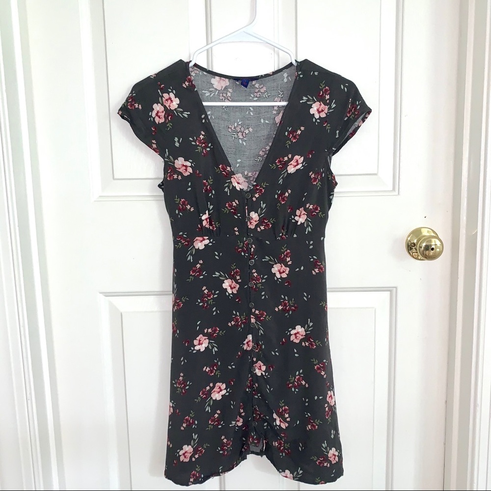 Charcoal Button-Up Floral Dress
